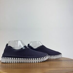 Womens Ilse Jacobsen Tulip Laser Cut Perforated Blue Leather Sneakers Size EU 38